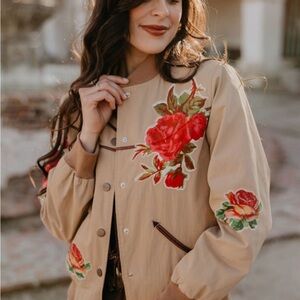 Elegant Floral Embroidered Bomber Jacket